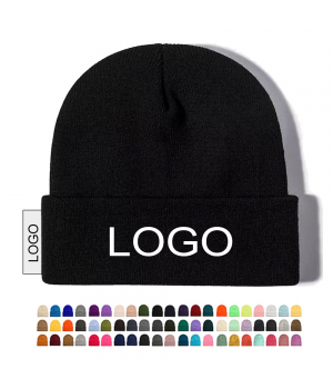 Fashion Wholesale Custom Embroidery Logo Solid Color Acrylic Fiber Warm Winter Beanie With Custom Logo Knit Hat Warm Caps