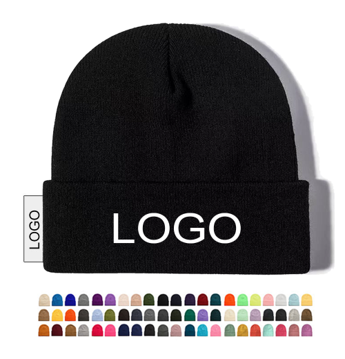 Fashion Wholesale Custom Embroidery Logo Solid Color Acrylic Fiber Warm Winter Beanie With Custom Logo Knit Hat Warm Caps