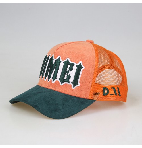 Custom Embroidery Logo Suede 5 Panel Mesh Trucker Hat Cap